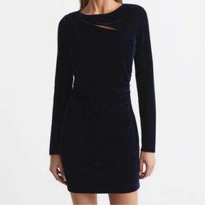 NWT Reiss Katie Cut Out Velvet Mini Dress in Navy